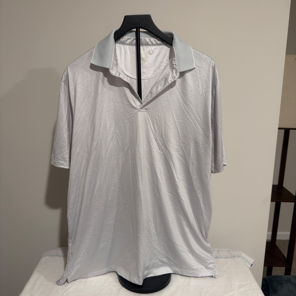 Hickey Freeman Golf Polo Shirt Mens XL Gray White Geometric Performance Stretch